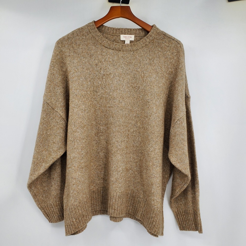 State of Day Women's Large Oversized Marled Knit Crewneck Sweater Oatmeal Beige